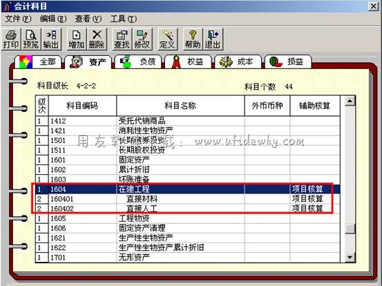 设置好后的会计科目图示