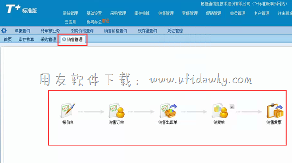 用友T+进销存管理软件销售管理操作界面图示