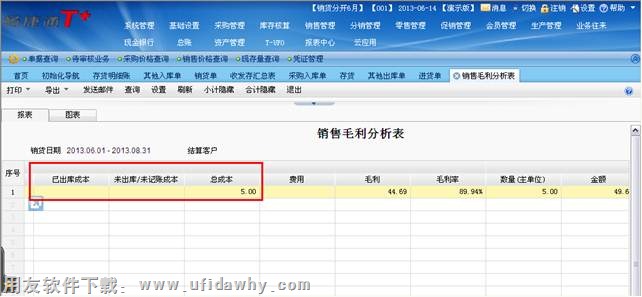 销售毛利分析表出库成本查询界面