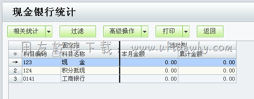 查看用友T1进销存软件中现金银行统计表图示