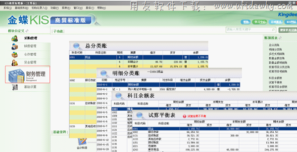 金蝶KIS商贸软件财务管理账表功能截图