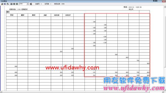 多栏账辅表打印预览时后面空白栏目多出了一些数字？