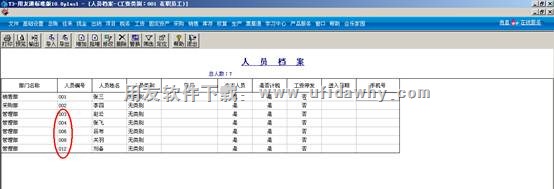 用友T3工资人员档案列表图示